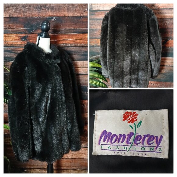 Monterey Fashions Vintage 80s Faux Fur Coat 20 W Plush Mob Wife Brown USA Made